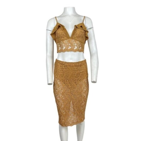 Lace Crop Top and Midi Skirt Set Marigold
